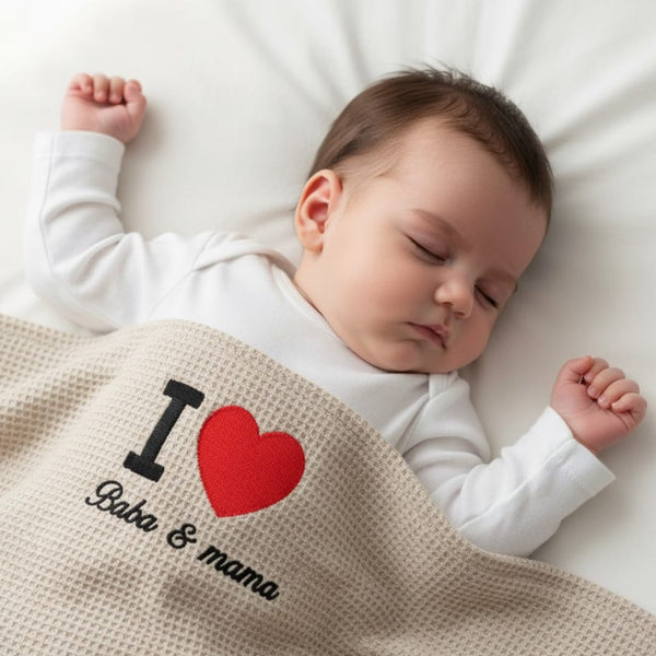 I Love Mama Baba Baby Waffle Blanket